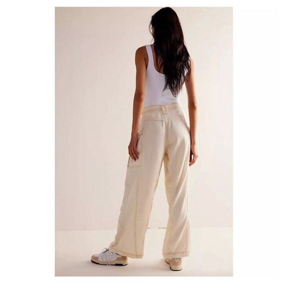 Free People We The Free Ivory Women Dunes Wide-Leg Tie Slouchy Jeans Pants Sz 26 - Picture 6 of 16